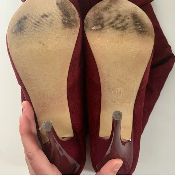 Michael Antonio Over the Knee Burgundy Heeled Suede Boots Size 10 - Picture 4 of 7